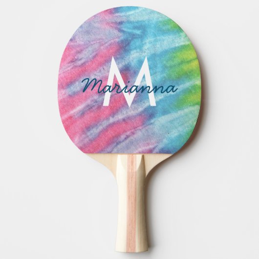 Gefärbte Krawatte Rosa Monogramm Name Retro Hippie Tischtennis Schläger (Vorderseite)