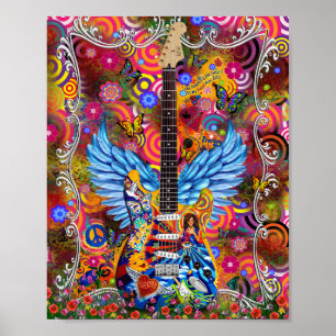 Gefärbte Krawatte, Ruhe, Liebe, Gitarre Janis Trib Poster