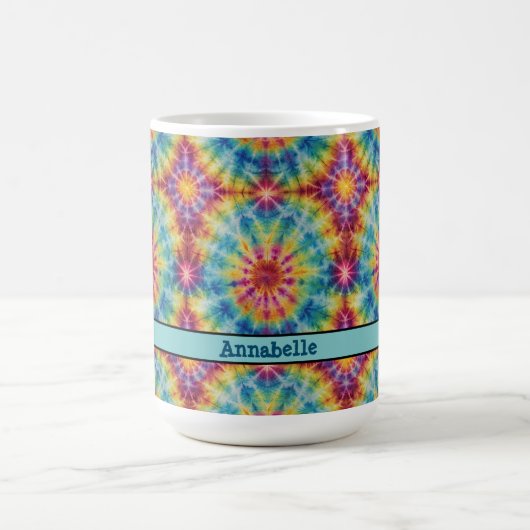 Gefärbte Krawatte Spiral in Magenta Print 15 oz Ka Kaffeetasse (Mittel)