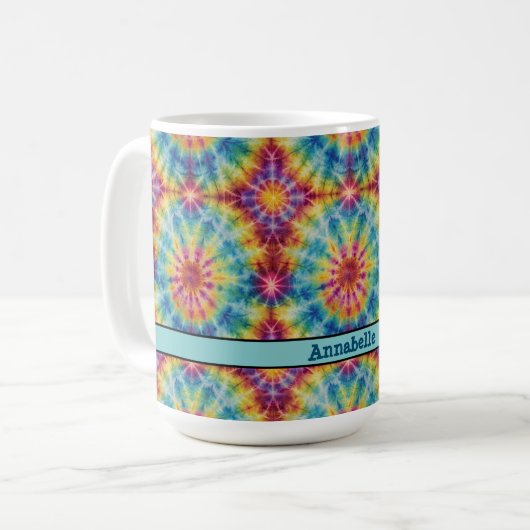 Gefärbte Krawatte Spiral in Magenta Print 15 oz Ka Kaffeetasse (Vorderseite Links)
