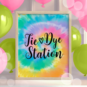Gefärbte Krawatte Station Geburtstag Signieren Ret Poster