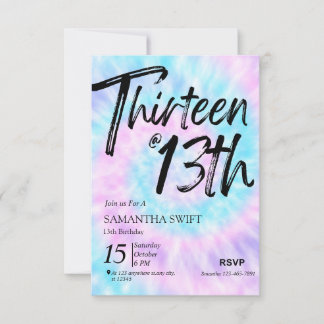 Gefärbte Krawatte Sweet 13. Geburtstagseinladungen Einladung
