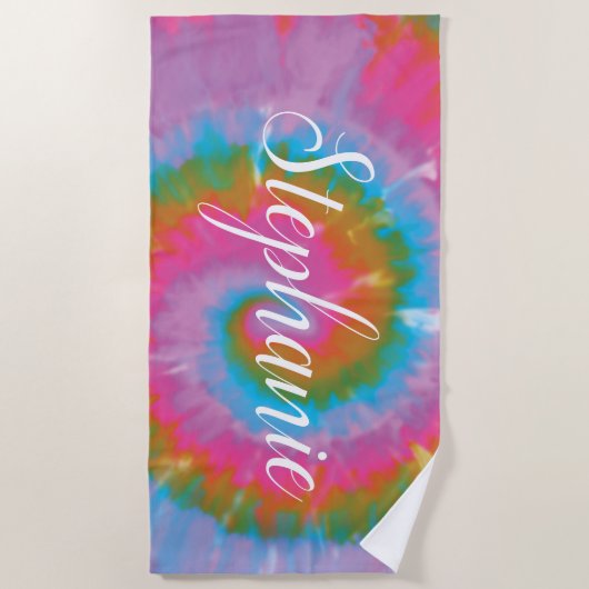 Gefärbte Krawatte Swirl Abstrakter Personalisierte Strandtuch (Vorderseite)