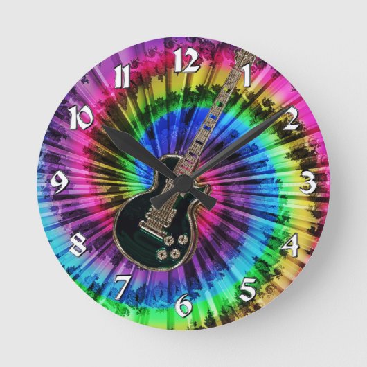 Gefärbte Krawatte Swirl Electric Music Guitar Cloc Runde Wanduhr (Vorderseite)
