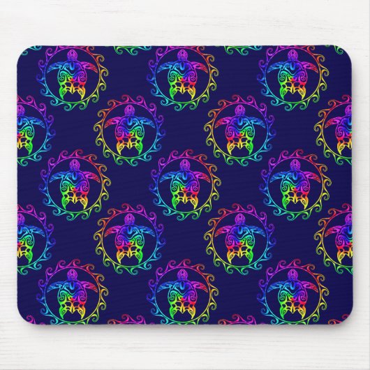 Gefärbte Krawatte Tribal Turtle Moari Sun Blue Mousepad (Vorne)