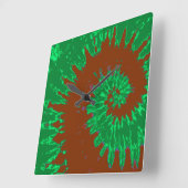 Gefärbte Krawatte-Uhr der grünen und braunen Spira Quadratische Wanduhr (Winkel)