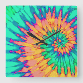 Gefärbte Krawatte-Uhr für grün und orange Spirale Quadratische Wanduhr