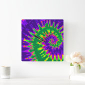 Gefärbte Krawatte-Uhr für grüne und Lila Spirale Quadratische Wanduhr (Zuhause)