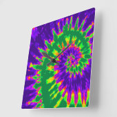 Gefärbte Krawatte-Uhr für grüne und Lila Spirale Quadratische Wanduhr (Winkel)