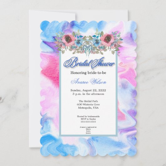 Gefärbte Krawatte und Blume der Wasserfarben Einladung (Vorderseite)