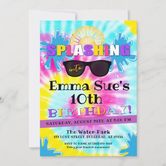 Gefärbte Krawatte Water Pool Party Einladung (Vorderseite)
