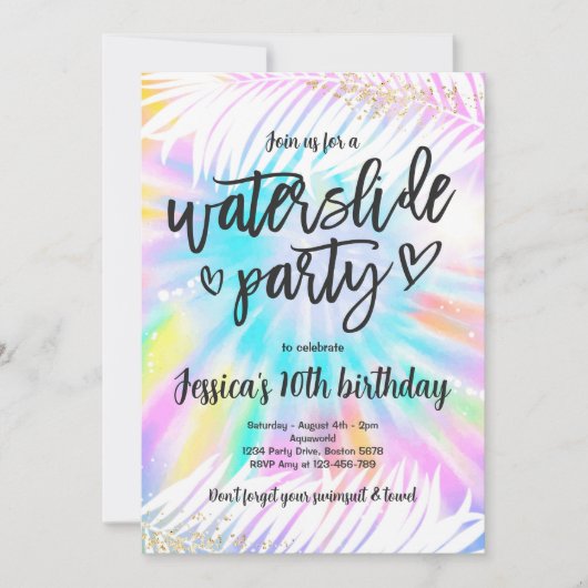 Gefärbte Krawatte Water Slide Pool Party Geburtsta Einladung (Vorderseite)