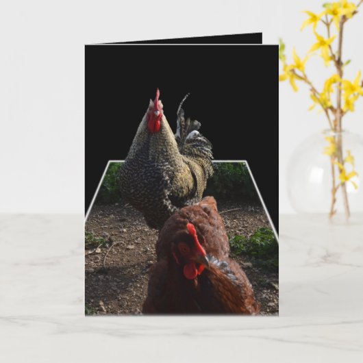 gefickter Fluffy Rooster mit Hen, Karte (Gelbe Blume)