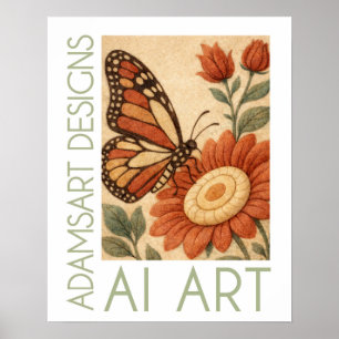 Gefilterter Monarch-Schmetterling Blumen-Volks-Kun Poster