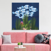 Geflechte Navy, Fische, rosa Korallen Leinwanddruck (Insitu (Wohnzimmer))