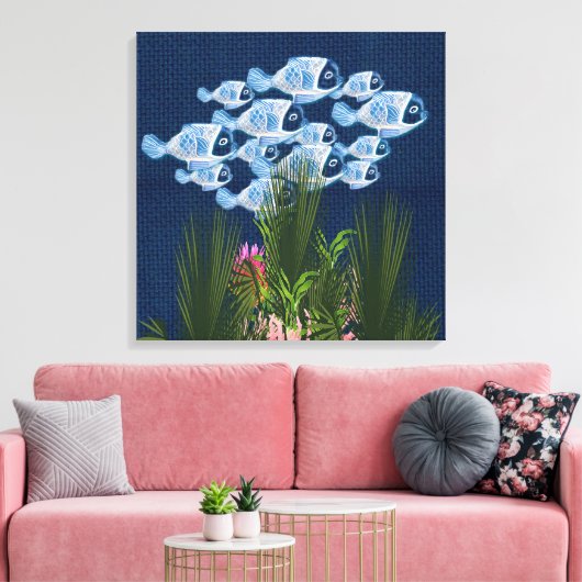 Geflechte Navy, Fische, rosa Korallen Leinwanddruck (Insitu (Wohnzimmer))