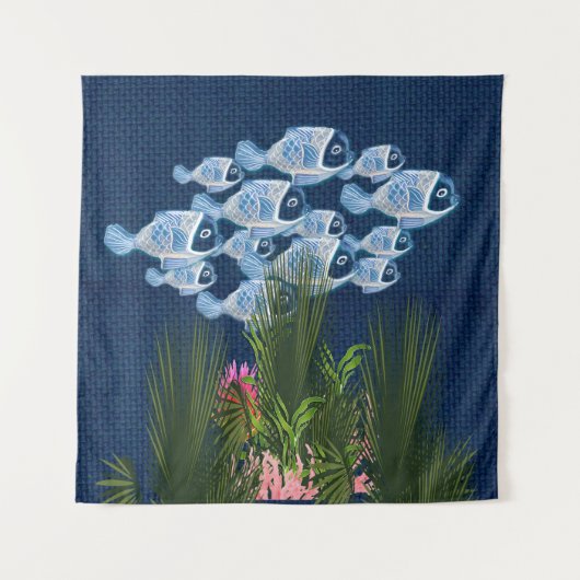 Geflechte Navy, Fische, rosa Korallen Wandteppich (Vorderseite)