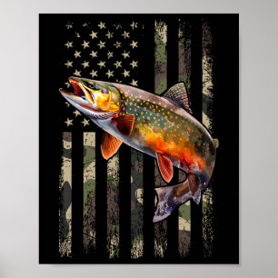 Gefleckter Bachforellen-Amerikanischer-Flagge-Ange Poster