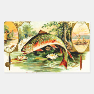 Gefleckter Forellen-Vintage-Kunst Rechteckiger Aufkleber