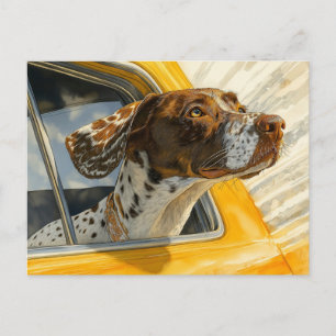Gefleckter Hund auf Autoreise-Kunstprint Postkarte