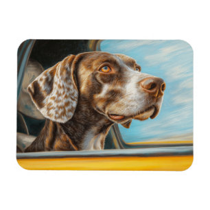 Gefleckter Hund auf einem Auto-Abenteuer-Kunstprin Magnet