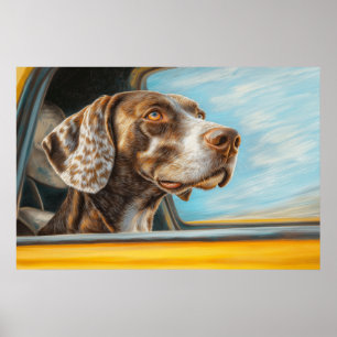 Gefleckter Hund auf einem Auto-Abenteuer-Kunstprin Poster
