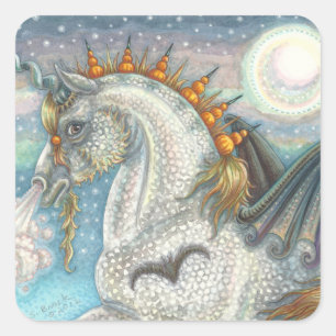 GEFLECKTES GOTH-UNICORN, HALLOWEEN-PFERD-STICKER Q QUADRATISCHER AUFKLEBER