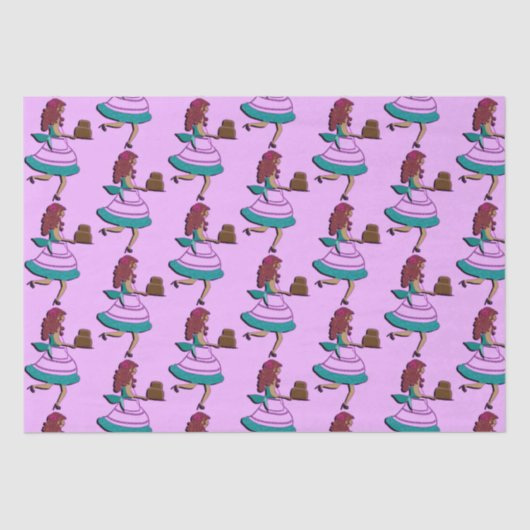 Geflecktes Muster Vintager Kuchendame in Kleidung Seidenpapier (Vorderseite)