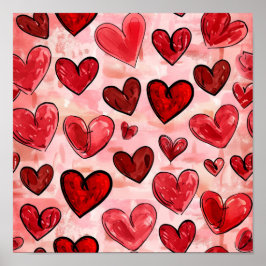 Geflecktes rotes Herzmuster Poster