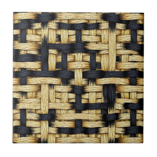 Geflochtene Rattan-Korbflechttextur Schwarz Natürl Fliese