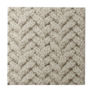 Geflochtene Stricktextur – Warmbeige (2) Fliese