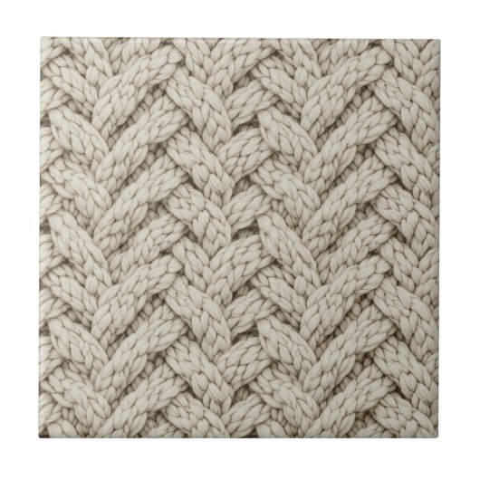 Geflochtene Stricktextur – Warmbeige (2) Fliese (Vorderseite)