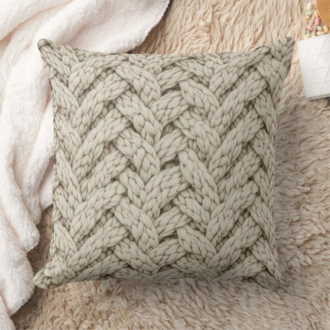 Geflochtene Stricktextur – Warmbeige (2) Kissen (Decke)