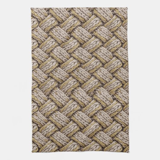 Geflochtene Stricktextur – Warmbeige (3) Geschirrtuch (Vertikal)