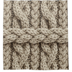 Geflochtene Stricktextur – Warmbeige (4) Duschvorhang