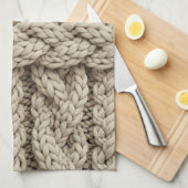 Geflochtene Stricktextur – Warmbeige (4) Geschirrtuch (Viertel Falte)