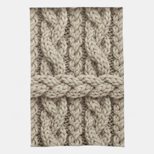 Geflochtene Stricktextur – Warmbeige (4) Geschirrtuch