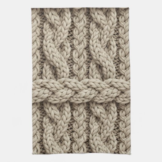 Geflochtene Stricktextur – Warmbeige (4) Geschirrtuch (Vertikal)