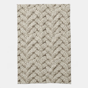 Geflochtene Stricktextur – Warmes Beige (2) Geschirrtuch
