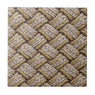 Geflochtene Stricktextur – Warmes Beige (3) Fliese