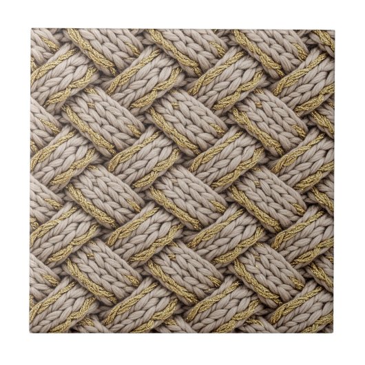 Geflochtene Stricktextur – Warmes Beige (3) Fliese (Vorderseite)