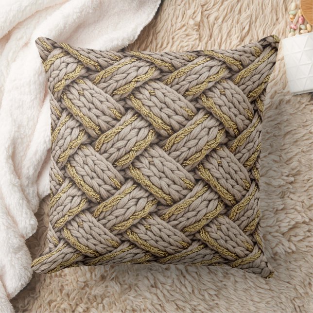 Geflochtene Stricktextur – Warmes Beige (3) Kissen (Decke)