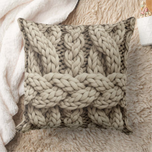 Geflochtene Stricktextur – Warmes Beige (4) Kissen