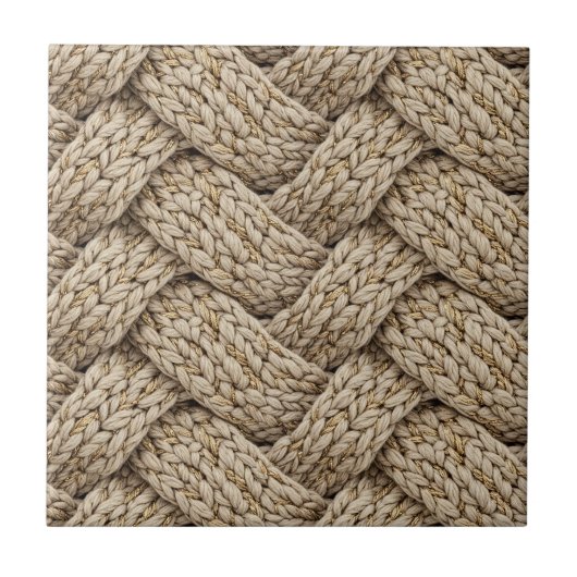 Geflochtene Stricktextur – Warmes Beige Fliese (Vorderseite)