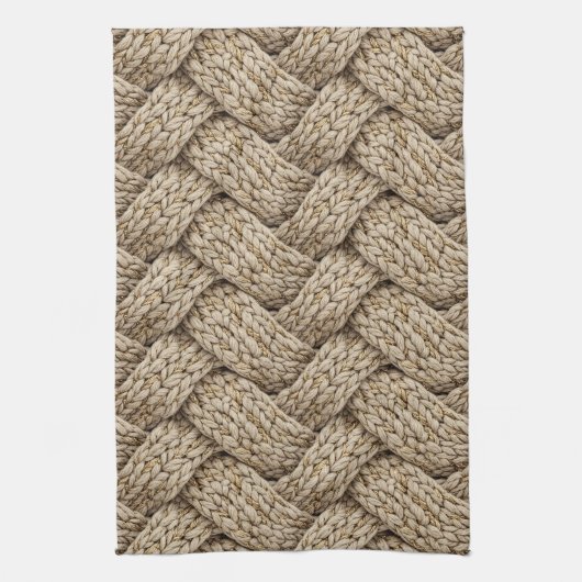 Geflochtene Stricktextur – Warmes Beige Geschirrtuch (Vertikal)