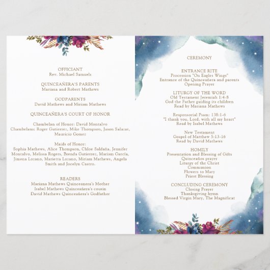 Geflochtenes, Celestial Starry Quinceañera Program (Rückseite)