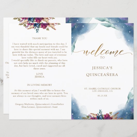 Geflochtenes, Celestial Starry Quinceañera Program (Vorne/Hinten)