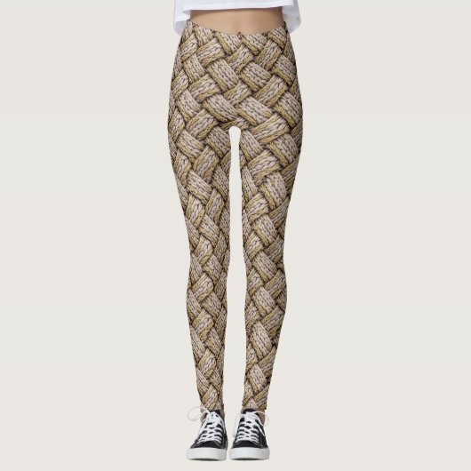 Geflochtenes Strickmuster – Warmes Beige (3) Leggings (Vorderseite)