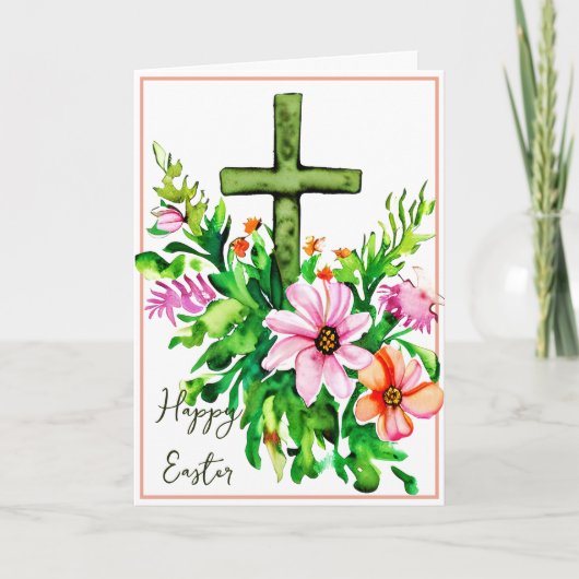 Geflorales Uferkreuz Ostern Feiertagskarte (Vorderseite)