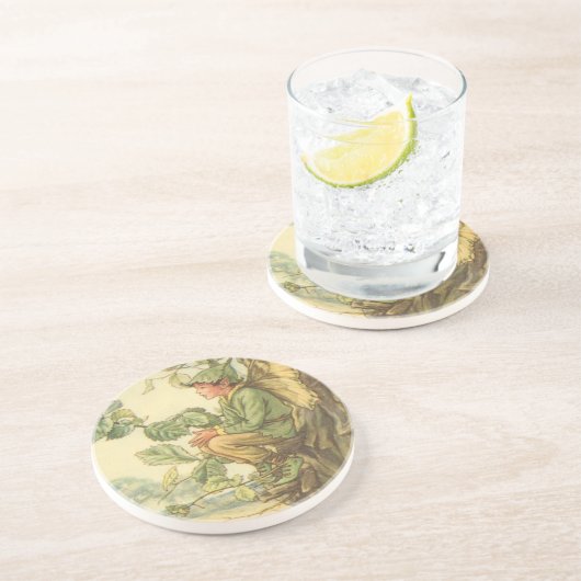 Geflügel-Elm-Fee in einem Baum Getränkeuntersetzer (Seite)